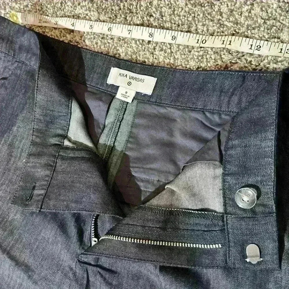 Kika Vargas Indigo Wide Leg Cropped Pants with Scalloped Pocket Size 8- NWT - Picture 10 of 13